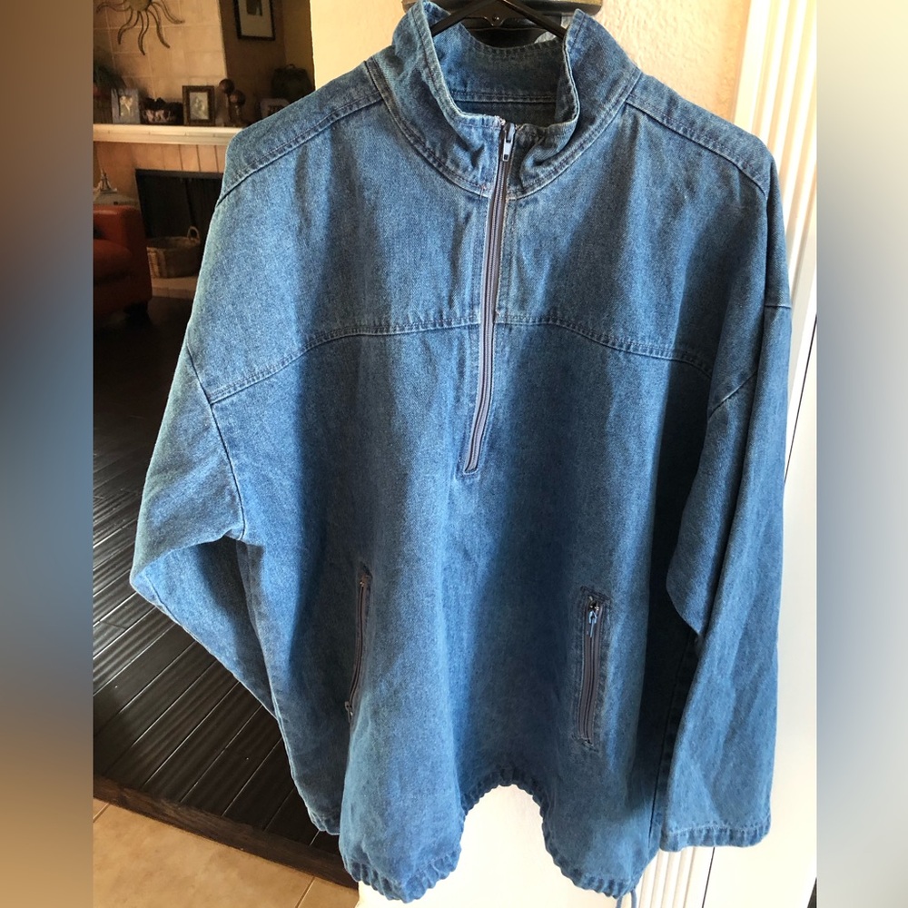 Lee Valley Ireland Denim Chore Jacket Men Large Blue 1/2 Zip 100% Cotton